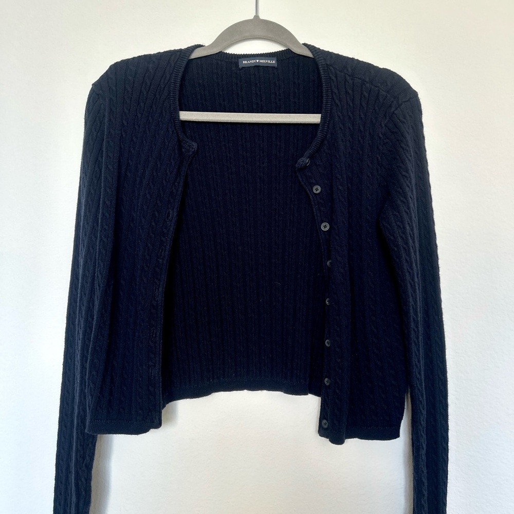 Brandy Melville Navy Blue Cable Knit Button-Up Cardigan